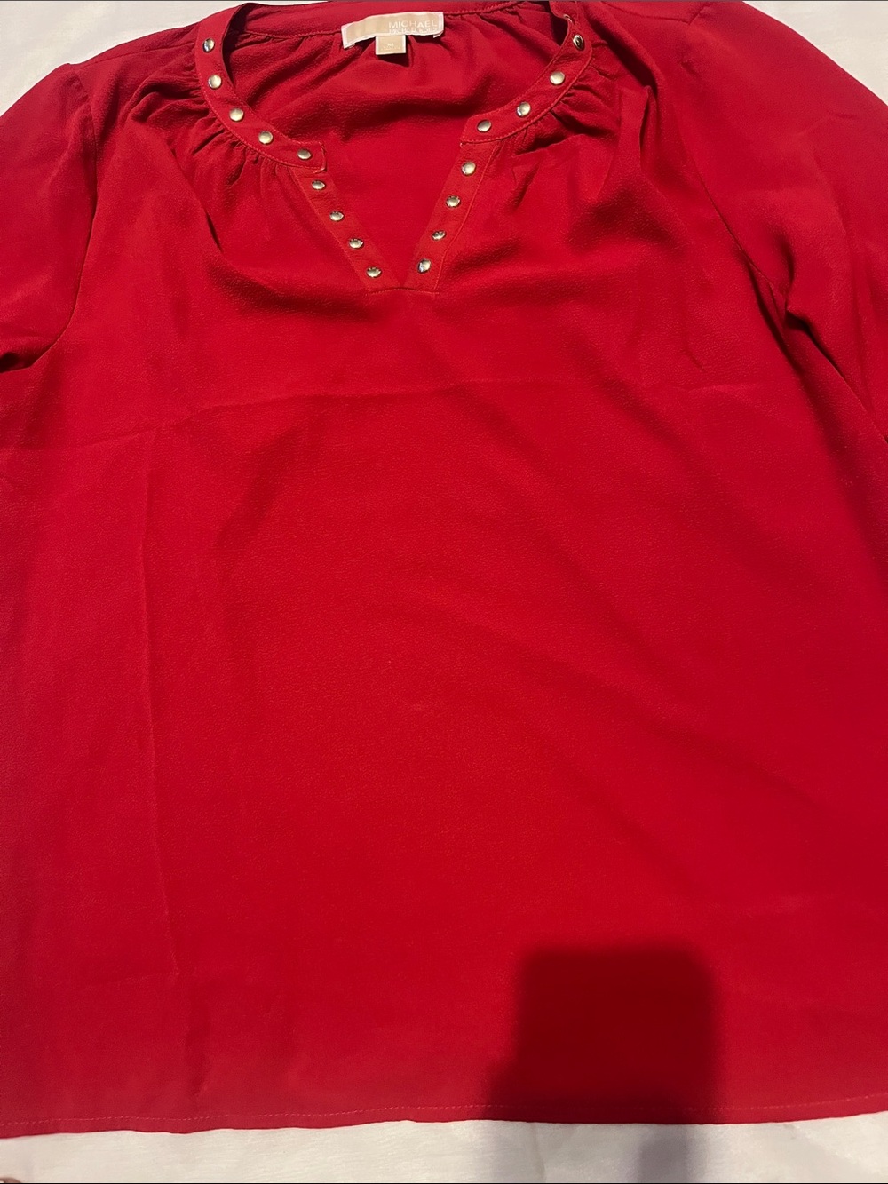 MICHAEL Michael Kors Red V-Neck Long-Sleeve Top with Stud Accents - Picture 6 of 6